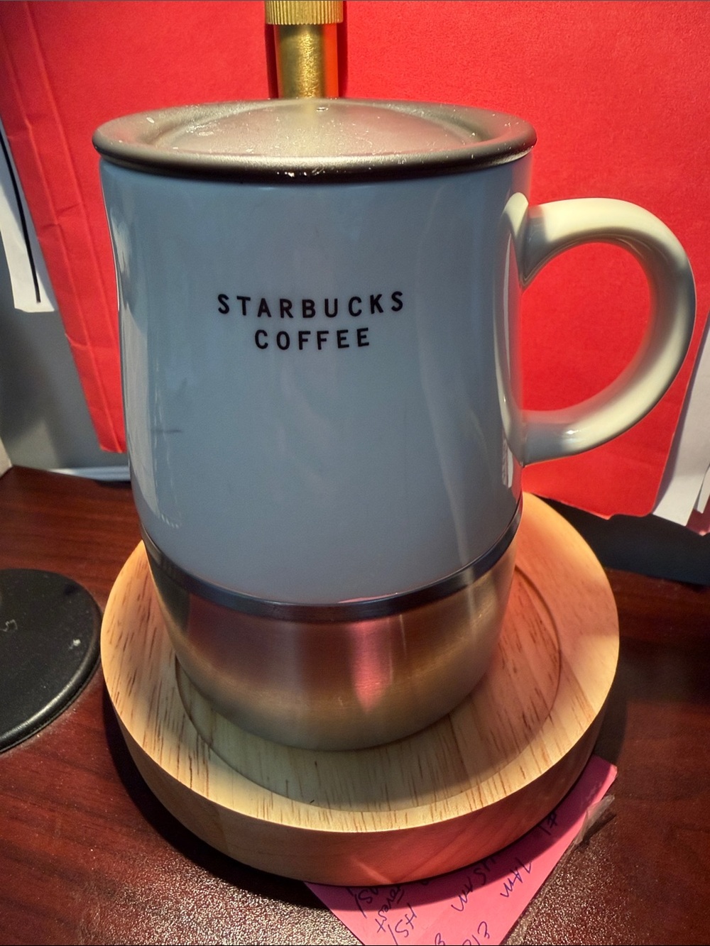 Starbucks White and Silver Ceramic Travel Mug with Handle